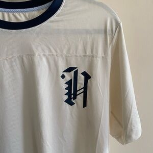 Tracksmith Cream and Navy Short Sleeve Tee